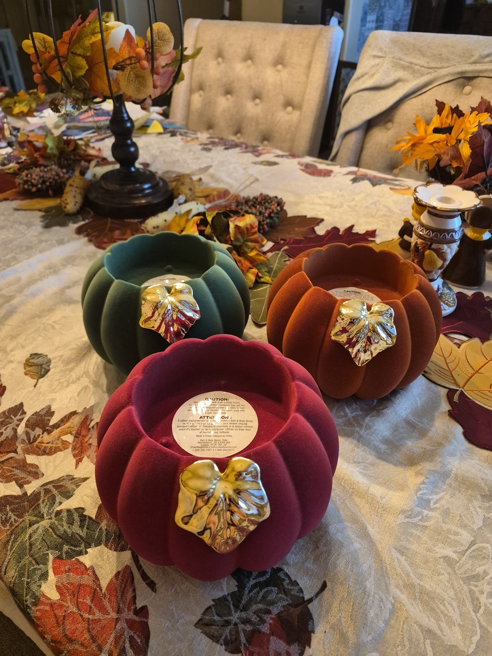 Bath & Body Works Velvet Pumpkin Candle Holders - Burgundy, Green & Orange